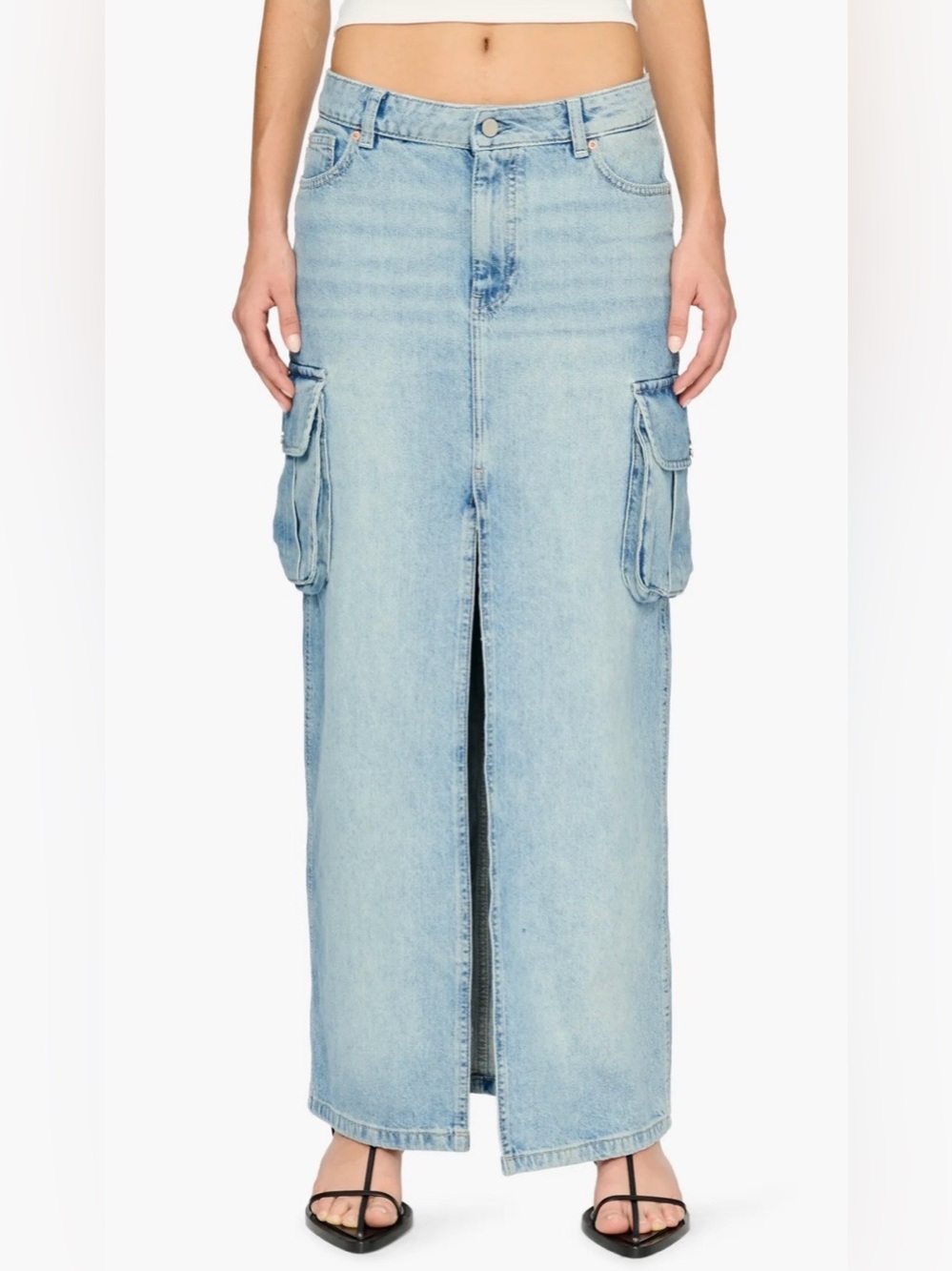 DL 1961 ASRA DENIM CARGO MAXI SKIRT COTTON WOMENS FRONT SLIT BLUE COLOR SIZE 27